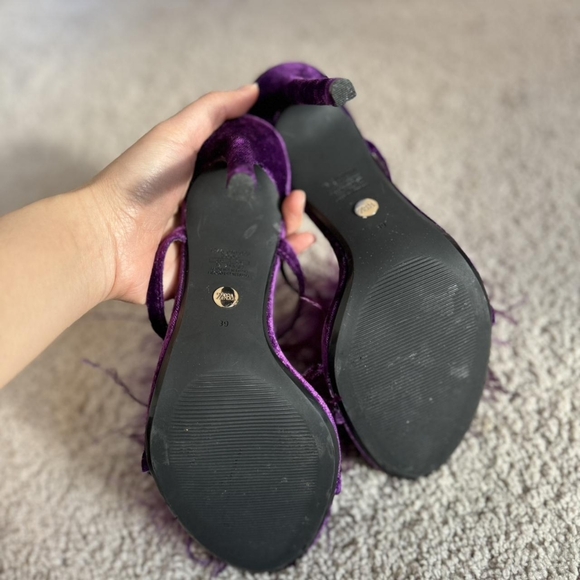 Zara Purple Feather Velvet Round Toe Sandals Heels - Picture 7 of 8